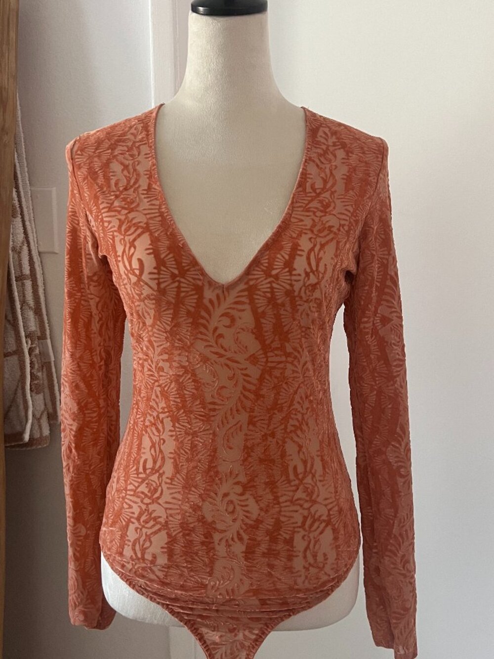 Free People Velvet Bodysuit Terracotta Size Small